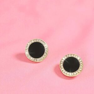 Delicate Round Stud Earrings Alloy Jewelry Embellished With Rhinestones